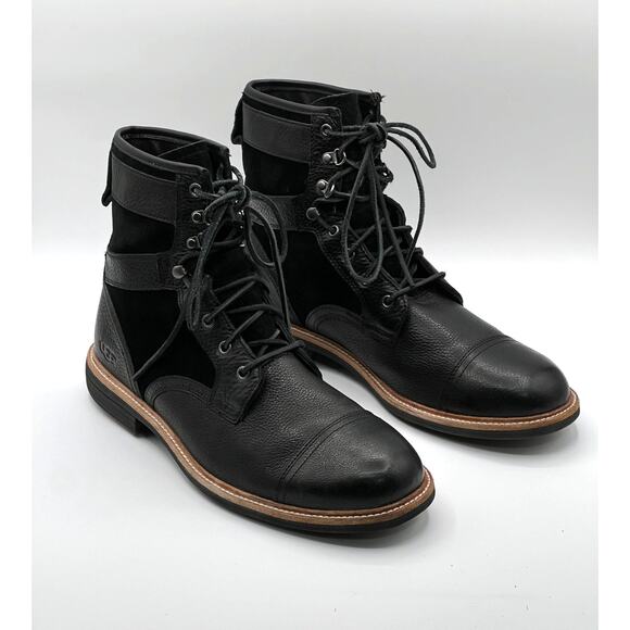 UGG Magnusson Black Leather & Suede Comfort VTG Style Lace Up Boots Mens Size 12 - Picture 1 of 13